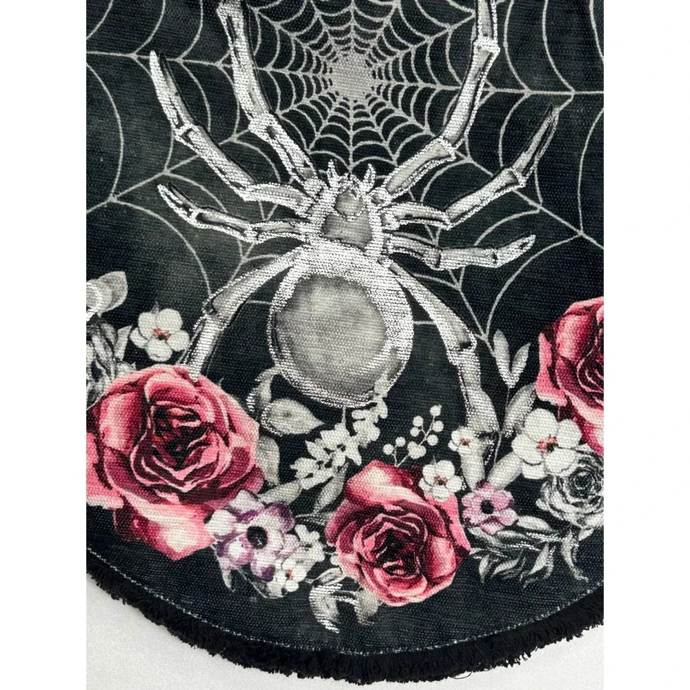 Tahari Home Set of 4 Round Placemats Black Spider Web Floral Pink Goth 15 inch